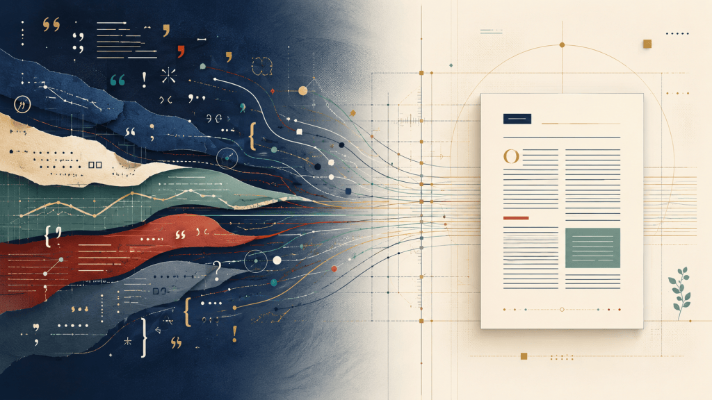 Abstract complex information resolving into structured institutional documentation